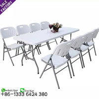 Meubles d'extérieur Table pliante rectangulaire en plastique blanc pour banquet, restauration, barbecue, camping, pique-nique