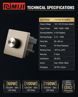 Panel de Interruptor Táctil LED Giratorio para Control de Iluminación LED de Pared, Carcasa de PC Ignífuga, 24V 150W 86*86mm AC 100-240V