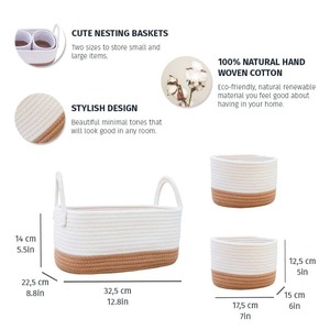 Ensemble de 3 paniers de rangement en corde de coton, panier organisateur en corde tressée, panier à couches portable pour bébé, bac de rangement pour jouets et vêtements de bébé - Product Image 2