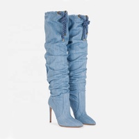 Bottines à lacets en denim pour femmes, talons aiguilles, bottes d'hiver pour femmes