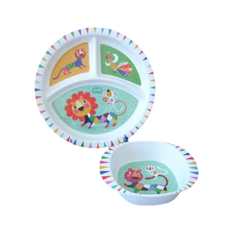 Compartment Divided Melamine Plates for Kids Plastic Children Plates for Eating with Dividers Dishwasher Safe BPA Free