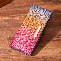 Dompet Wanita PU Bergaya Retro Eropa Amerika, Multi-warna, Model Baru, Motif Buaya, dengan Kancing Magnet