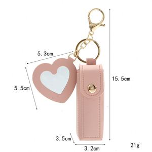 Women's PU Leather <b>Lipstick</b> Case with Mirror Portable Fashionable Keychain Travel Mini Cosmetic Bag <b>Lipstick</b> Pouch - Product Image 2