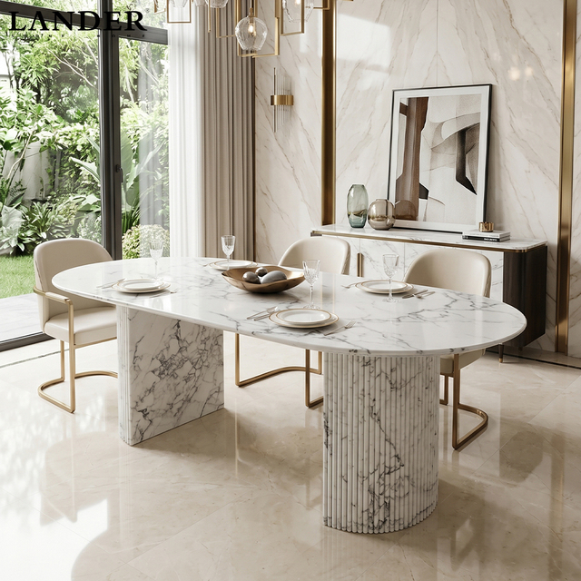 Lander Stone Statuario Marble Dining Table Natural Stone Center Table Indoor Marble Dining Table for Villa