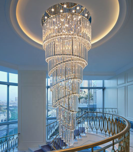 <span class=keywords><strong>Luminaire</strong></span> à LED postmoderne en cristal doré en acier inoxydable pour les escaliers de villa - Product Image 1