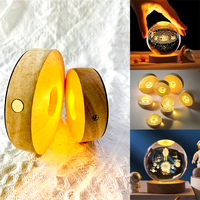 8cm 10cm Rechargeable LED Bois Rond Lumière LED Base Stand 400mah En Bois Veilleuse Stand pour 3D Boule De Cristal