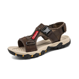 Sandalias de playa para hombre, de cuero genuino, con suela gruesa, lisas, de encaje, fáciles de poner, a precio mayorista. - Product Image 2