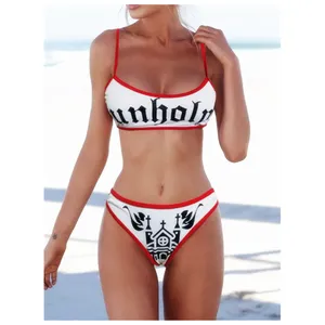 Horror Print Bikini 2024 Designer Mirco Swimwear for Woman Pad Sling Tops Black Trikini Beach Outfits Goth Swimsuit Bikinis Set