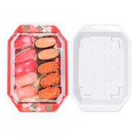 Sunzza motif luxe jetable en plastique couvercle antibuée tianmin sushi boîte d'emballage conteneur pour restaurant japonais