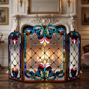 Factory Directly Supply Stained glass 3pcs <b>Folding</b> Victorian Fireplace <b>Screen</b> 110*70CM Size - Product Image 1