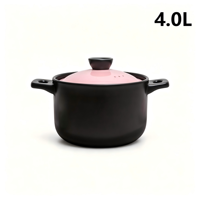 Marmite en céramique rose MingLun 4L avec couvercle, intérieur émaillé résistant aux hautes températures, qualité alimentaire, compatible lave-vaisselle, non compatible induction, nouveauté