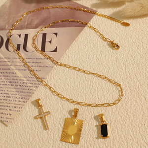 European American Trend Cross Black Zirconia Square Pendant <b>Titanium</b> Steel Necklace Gold Color Fashion Jewelry - Product Image 3