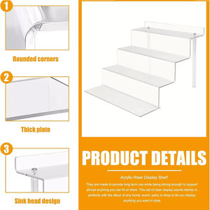 Elevadores acrílicos aceptables personalizados OEM 11,8 "W X 8,5" D Exhibición escalonada de acrílico de tres niveles Decoración de exhibición de joyería - Product Image 2