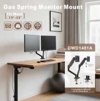 Support de moniteur à double bras LCD réglable Bras de moniteur de gaz en aluminium de 32 pouces Support de bureau avec inclinaison à 90 degrés