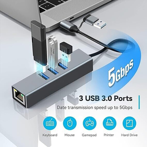 4-in-2-multiport-usb-hub USB Type-C Auf Ethernet Adapter, USB 3.0 Hub MIT 1000 Mbit/S Gigabit RJ45 LAN NE - Product Image 3