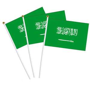 Venta caliente personalizado 20*30cm con fanáticos de <span class=keywords><strong>Arabia</strong></span> Saudita ondeando <span class=keywords><strong>bandera</strong></span> pancartas personalizadas pequeño palo Mini banderas de mano de <span class=keywords><strong>Arabia</strong></span> Saudita - Product Image 1