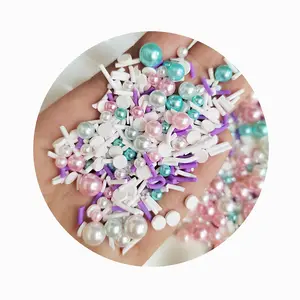 Factory Wholesale Colorful Pearl Round Beads With White Long Candy Sprinkles Round Dots Mixed For Nail Art Scrapbooking Decor