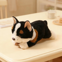Peluche Corgi 26 cm assis et 32 cm couché, chien en peluche noir/jaune, rembourrage en coton PP, poupée en peluche courte et douce, 3 ans et plus