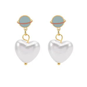 Wholesale Enamel Women's Jewelry Gold Plated Stainless Steel Drop Pearl Earrings