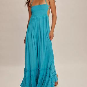 เดรสแฟชั่นใหม่แบบสั่งตัด คอ halter สายรัดเอว ทรงสลิป ไม่มีแขน สายเดี่ยว เซ็กซี่ ยาว สไตล์ลำลอง สำหรับฤดูร้อน สำหรับผู้หญิง - Product Image 1