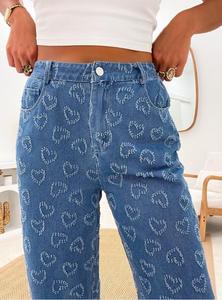 Phụ Nữ Mới Củ<span class=keywords><strong>a</strong></span> Jeans Rử<span class=keywords><strong>a</strong></span> Sạch Denim Quần Hot Bán Mỏng Phù Hợp Với Thẳng Chân Jean Quần Cho Phụ Nữ Hình Trái Tim Crochet Giản Dị Quần - Product Image 2