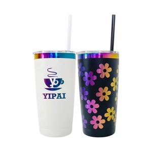 Vaso Térmico Holográfico Blanco y Negro de 20 oz, Taza de Café de Acero Inoxidable con Recubrimiento Arcoíris - Product Image 1
