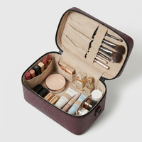 Sac à maquillage en cuir véritable pour femmes, grande trousse à cosmétiques, organiseur de toilette de voyage, boîte de rangement portable