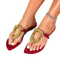 Chaussures plates décontractées d'été pour femmes, à bout pointu, légères et respirantes, avec boucle dorée en PU, couleur unie, à enfiler, vente directe usine