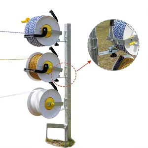 Sustainable 5.2' electric t fence post REEL HOLDER Galvanized three hole reel mounting T Post