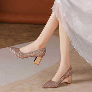 Escarpins à paillettes 6555E à bout pointu et talon carré, chaussures de mariée et de soirée - Product Image 4