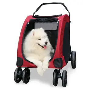 Carrinho de passeio dobrável, carrinho de carro luxuoso para cães e animais de estimação, carrinho para passeio, viagem com rodas grandes