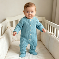 Combinaison pour bébé en coton tricoté côtelé, 7 boutons, manches longues, nouveau-né, unisexe, vente en gros, OEM, ODM, fournisseur personnalisé, Pinuotu