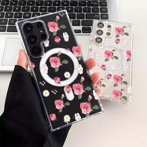 Funda para Teléfono Móvil con Carga Inalámbrica, Diseño de Flor de Durazno Rosa, para Samsung S26 Ultra S25, Carcasa Transparente con Parte Trasera Magnética - Product Image 1