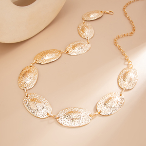 Chaîne de taille vintage géométrique elliptique en métal texturé pour femme, accessoire de corps tendance pour la rue, bijou cadeau - Product Image 4