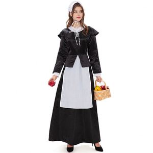 Costume rétro noir et blanc de demoiselle d'honneur de château de campagne française, robe de cosplay pour Halloween, carnaval, fête, ferme ou maison de campagne - Product Image 6