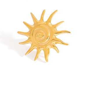 Sun Shape <b>Titanium</b> Steel <b>Ring</b> 18K Gold Plated Open Style Unisex Party Jewelry - Product Image 5