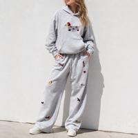 Ensemble de survêtement personnalisé pour femmes grandes tailles, 2 pièces, en coton, avec sweat-shirt brodé motif teckel et pantalon de survêtement large, style streetwear