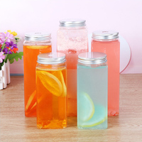 Bouteilles en plastique carrées personnalisées avec logo, 10oz, 12oz, 16oz, vides, avec bouchon à vis en aluminium, pour café, soda, boissons