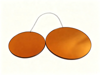 Miroir mural décoratif double rond teinté ambre, avec chaîne en métal argenté, miroir en verre teinté suspendu pour la décoration murale de la maison