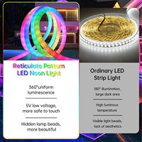 Neonawall Vente en gros de bande lumineuse LED tressée en silicone 360°, 10 mm, bande néon, 5 V USB, commande par application/télécommande, IP65, dimmable