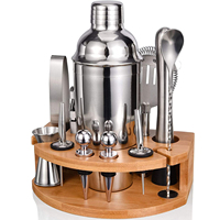 Ensemble de shaker à cocktails écologique en acier inoxydable de 750 ml, 12 pièces, avec support en bambou, logo personnalisé, kit de barman à domicile, outils de bar