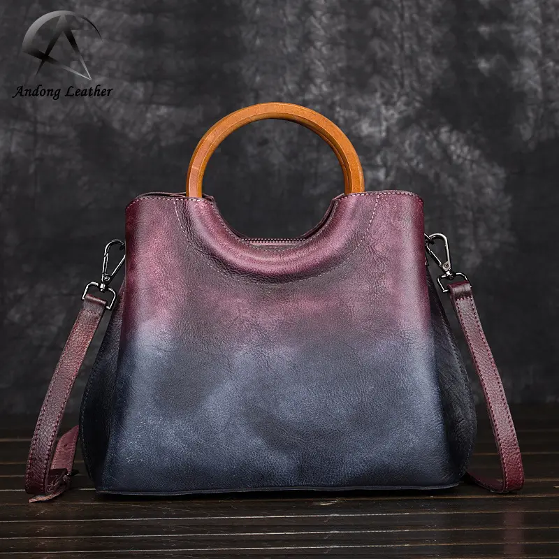 Andong Genuine Leather Handbags Hand-rubbed Retro Craftsmanship Trend Ladies Big Handbag Shoulder Bag Totes