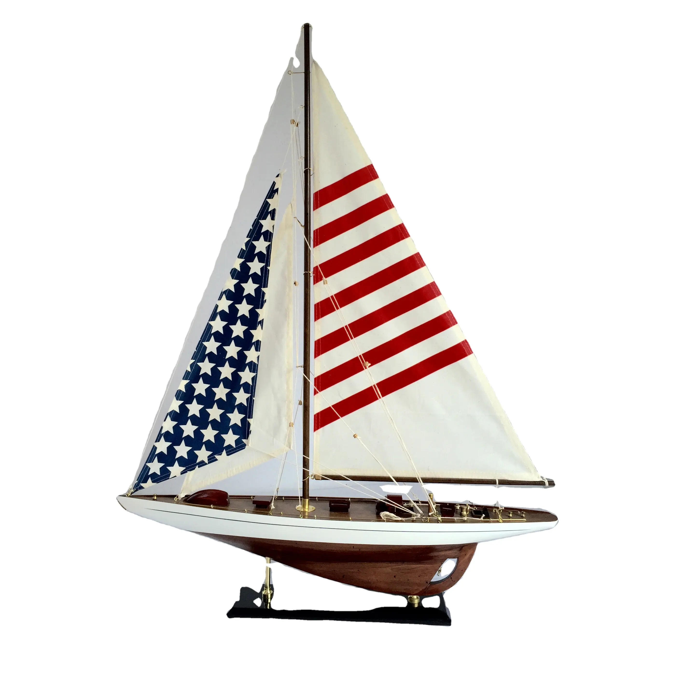 星条旗帆船65x10x88cmアメリカ国旗木製ボートモデルレース船