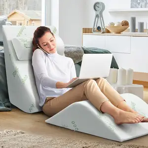 Ensemble de 3 oreillers compensés en mousse à mémoire de forme pour l'élévation réglable des jambes pour le repos du dos et le sommeil Oreiller de lecture avec housse amovible et lavable en bambou