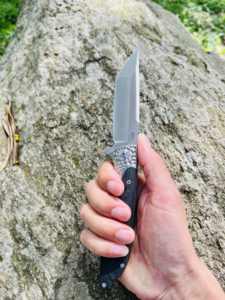 سكين جيب قتالي تصنعه بنفسك في الهواء الطلق التيتانيوم + مقبض من ألياف الكربون الفولاذ المقاوم للصدأ التخييم الصيد الصيد الإنقاذ التكتيكي - Product Image 5
