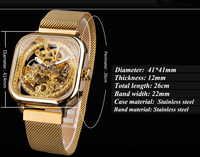 FORSINING FOS092 Montre mécanique de luxe légère pour homme avec bracelet en maille tissée Mouvement mécanique automatique avec double creux