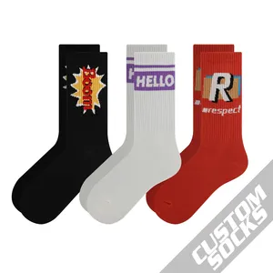 Sıcak satış özel Logo OEM kendi moda jakarlı müşteri tasarım yapılan çorap