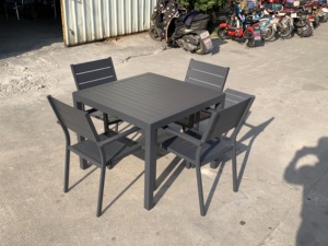 Commercio all'ingrosso metallo quadrato sala da pranzo orari all'aperto (1 + <span class=keywords><strong>4</strong></span>) prezzo a buon mercato moderno giardino in alluminio sedia da pranzo tavolo set - Product Image 6