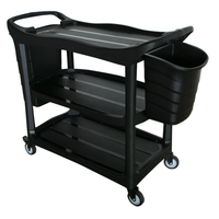 Chariot de service multifonctionnel de luxe à 3 niveaux pour hôtel avec seaux, chariot de nettoyage