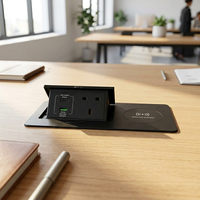 Boîte de prise encastrée pour table de conférence avec USB-C 65W et chargeur sans fil 15W, boîte de prise intégrée rétractable